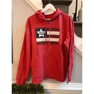 Life is Good Pink Patriotic Flag Hoodie Sweatshirt sz L EUC